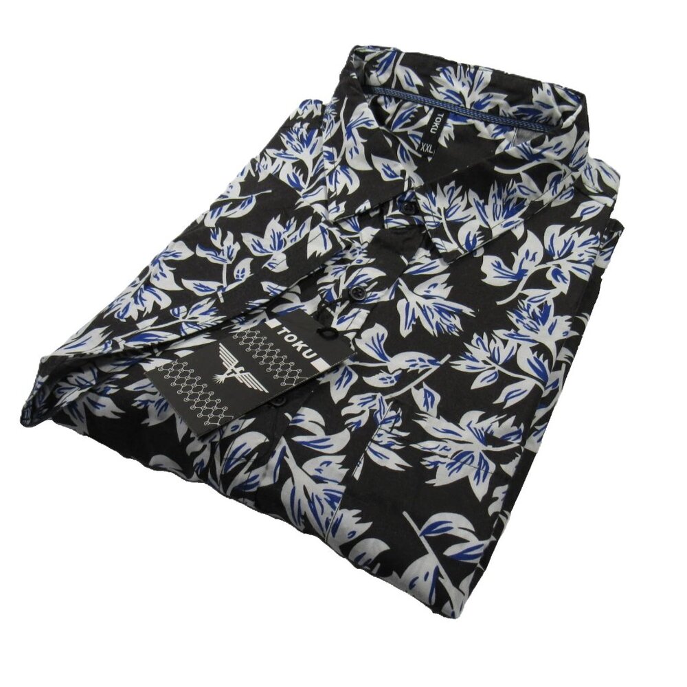 TOKU Men's S/S Shirt Floral Pattern Black Size XXL